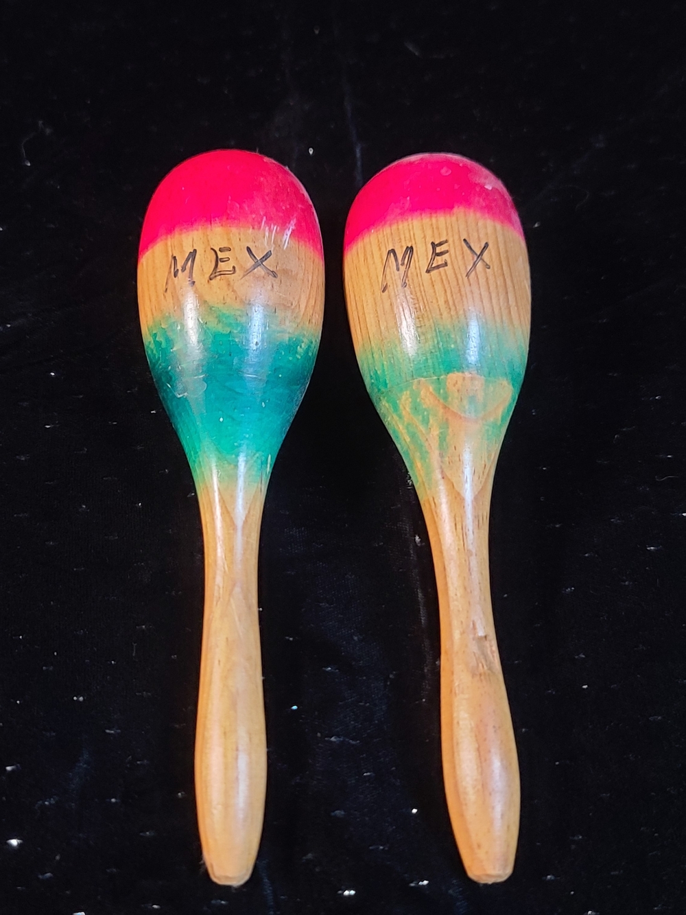 Authentic Hand Crafted Wooden Maracas - Pink, Yellow, Green